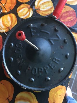 Vintage Stove - Top E - Z Corn Popper With Hand Crank Blade Camping Gear
