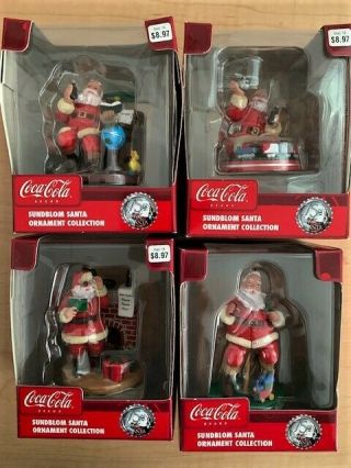 75th Anniversary Coca - Cola Sundblom Santa Ornaments (set Of 4) -