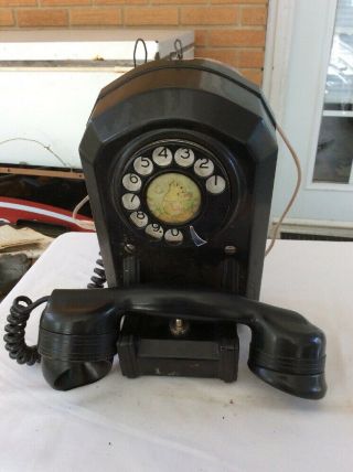 Vintage Monophone Automatic Electric Black Bakelite Rotary Dial Wall Telephone