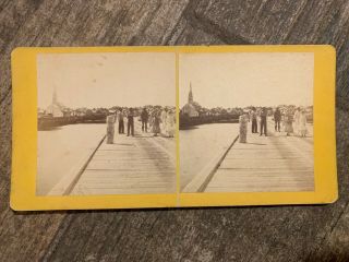 Provincetown Massachusetts Stereoview Town View W/ Group On Pier Nickerson 1870s