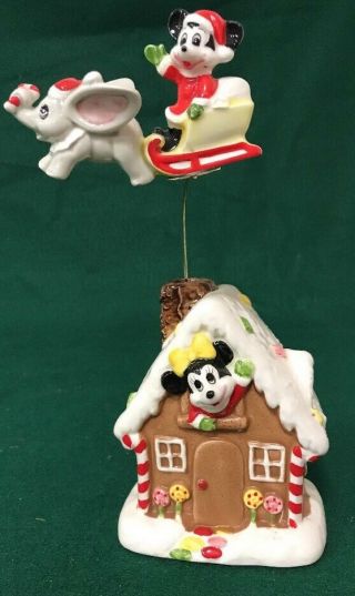 Disney Musical Porcelain Santa Mickey W/dumbo Flying Over Minnies House