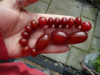 Vintage Cherry Amber / Bakelite ? Bracelet,  Made From 16 Beads - 65.  6 Grams.