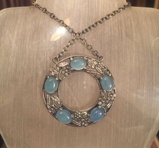 Vintage Silver Blue Chalcedony Arts And Crafts Instone Pendant Necklace