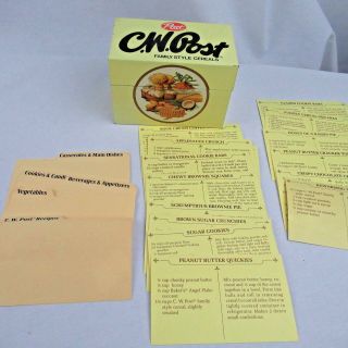 C W Post Metal Recipe Box Holder Recipe Cards Yellow