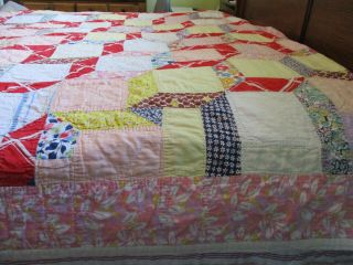 Vintage Handmade Quilt 84 X 72 Very Old Crazy Quilt All Cotton From A Farm House