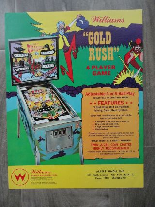 Gold Rush Pinball Machine Flyer / Williams Brochure