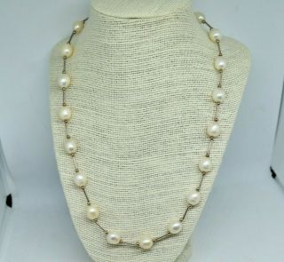 Vintage Sterling Silver Necklace With Large Natural Pearls 21 Inch P588