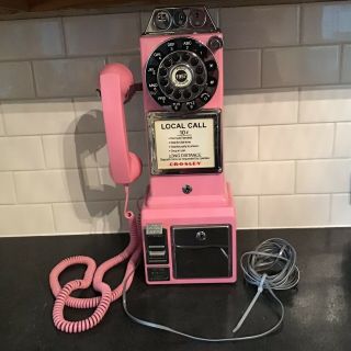 Crosley Cr56 Pink Retro Pay Phone Telephone Wall Mount Push Button Phone