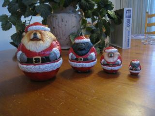Chow Dog Santa 4 Nesting Ceramic Chow Dogs In Santa Suits