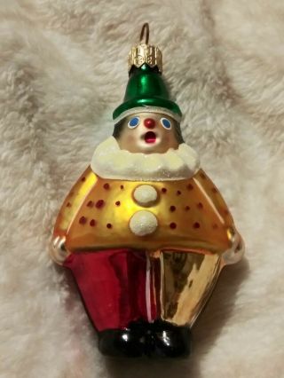 Christopher Radko Pudgy Clown 90 - 039 Blown Glass Christmas Ornament 3.  75 " Gold