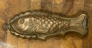Vintage Large Fish Shaped Copper Mold Mound Antique Great Patina Old