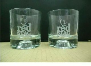 Red Stag By Jim Beam (4 ) Bourbon Whiskey Glass Basketball Bottom Set Of 2