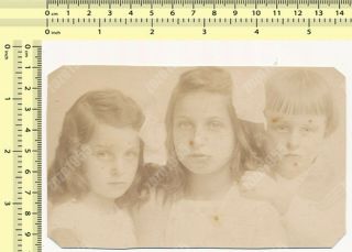 Abstract Three Bright Eyes Girls,  Kids Children Females Vintage Photo Snapshot