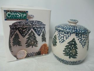 Folk Craft Cabin In The Snow Sponge Cookie Jar By Tienshan Stoneware W/box