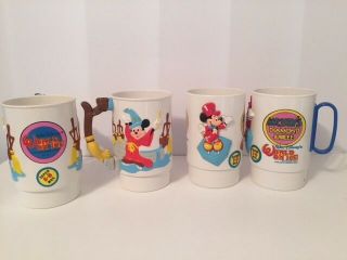 Four (4) Vintage 1990 Walt Disney World On Ice 3 - D Mickey Mouse Mugs Cups