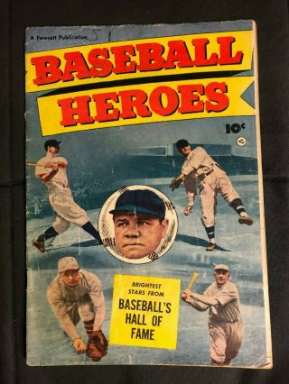 Baseball Heroes Babe Ruth Cover Vintage Golden Age Fawcett Comic Book