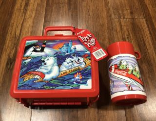 Coca Cola Polar Bear Lunch Box With Thermos 1996.  Orig.  Tag Attached