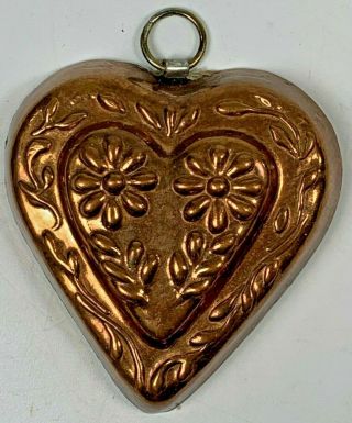 Vintage Copper And Tin Heart Shaped Mold 2.  5”