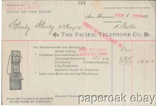 1889 Pacific Telephone Company San Francisco Graphic Bill Head