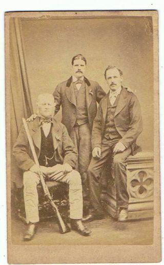 Cdv Of 3 Gentlemen,  One With Gun Rifle By Bailey Of Morley & Edinburgh