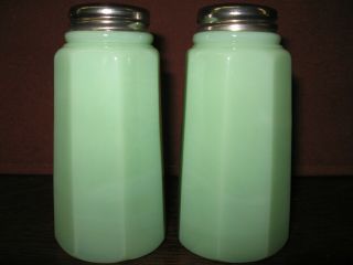 Jadeite Green Glass Salt And Pepper Shakers Set Jadite Jade Milk Castor Art Deco