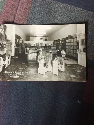 1949 Rppc Real Photo Postcard Hedges Supply Store Enid Ok Store Interior Saddles