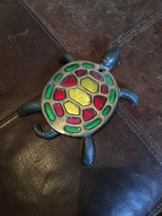 Vintage Cast Iron Pot Trivets/decor - Pot Rests - Multi Colored Turtle