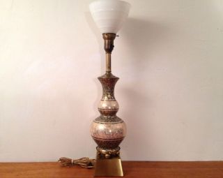 Vintage Mcm Table Lamp Hollywood Regency Art Pottery Brass Retro
