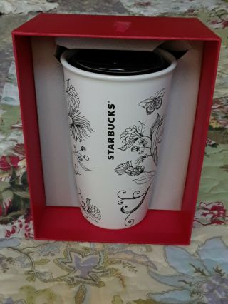 Starbucks Ceramic Travel Coffee Tea Mug With Lid 12 Oz Black & White
