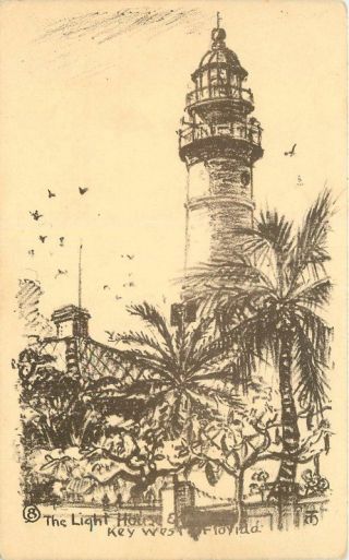 Light House Key West Florida 1930s Lithograph Drawing Townsend 8960