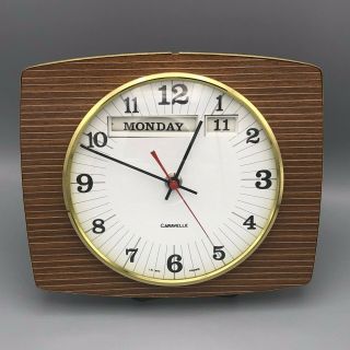 Vintage Caravelle Electro Mechanical Wall Clock Calendar Functional