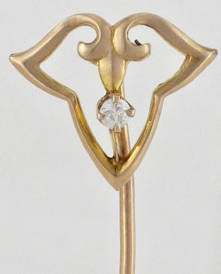Vintage Art Deco 14k Yellow Gold Diamond Stickpin Retro Setting 1.  2 Grams