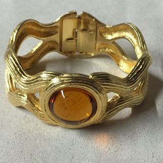 Vtg Givenchy Paris York Gold Tone Hinged Bracelet