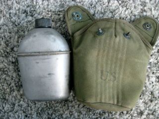 Vintage Wwii U.  S.  Army Canteen & Canteen Cover M - 1910 Vollrath 1943 1945