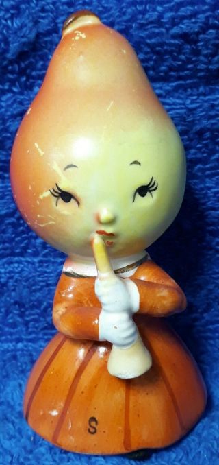 Vintage Napco Pear Head Fruit Anthropomorphic Woman W/ Clarinet Salt Shaker