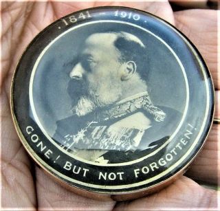 Rare King Edward Vii 1910 Mourning Pin Brooch Badge Photo Undr Crystal Pink Gold