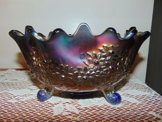 Vintage Fenton Blue Carnival Glass Orange Tree Footed Bowl 10 "