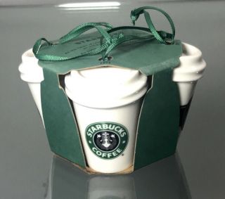 Starbucks White Cup Logo Mini Travel Mugs Christmas 4 Pack Ornaments 2.  5 " 2016
