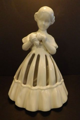 Vintage Holland Mold White Ceramic Lady Napkin Holder 10 " Girl With Rose Holds 8