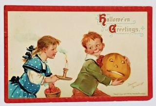1910 Embossed Frances Brundage Halloween Greetings Antique Postcard