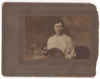 Lady With Pet Cat - Vintage Photograph C1920 By Van Dyke Of Liverpool