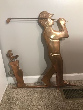 Large Vintage Copper Golfer With Club And Bag Weathervane 25 " X 21”