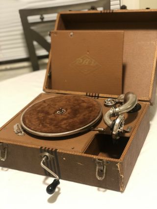Antique Pal Wind Up Crank Portable Record Player Phonograph 1920 - 1930,  Plaza