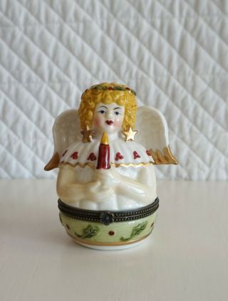 Vintage Villeroy & Boch Bone China Angel With Candle Christmas Trinket Box