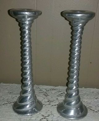 Vintage Pair Wilton Weighted Pewter Candle Sticks Tall Twisted Silver