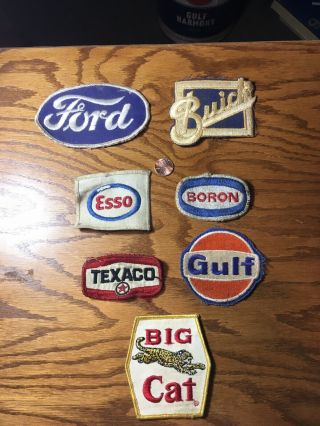 7 Vintage Service Station Gas Oil Patches Boron Esso Gulf Big Cat Texaco Ford