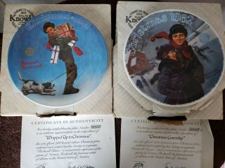 2 Vintage Norman Rockwell 8 " Christmas Plates – 1981 - 1982 - & Boxes