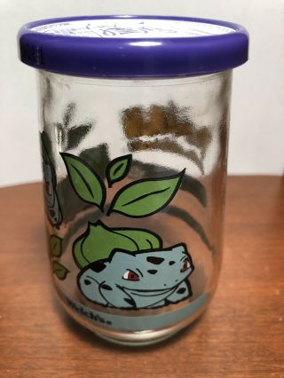 1999 POKEMON Bulbasaur 01 Welch ' s Glass Jelly Jar With Lid Nintendo 2