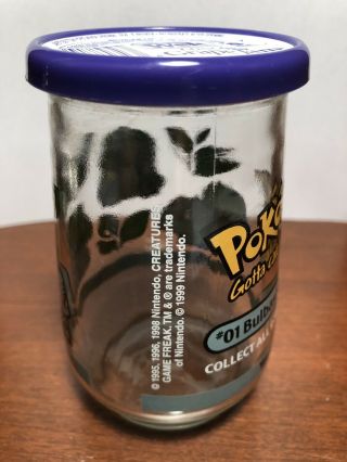 1999 POKEMON Bulbasaur 01 Welch ' s Glass Jelly Jar With Lid Nintendo 3