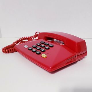 Vintage 80s Wave Memphis Design Space Age Mid Century Modern Red Telephone 2